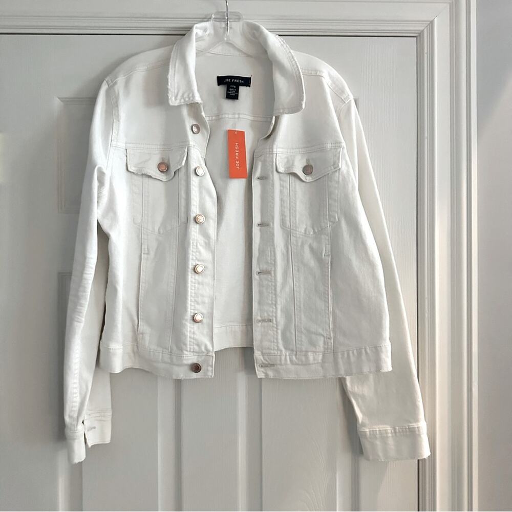 Joe Fresh White Denim Jean Jacket Size XL NWT Stretch Casual Outdoor - Picture 16 of 16